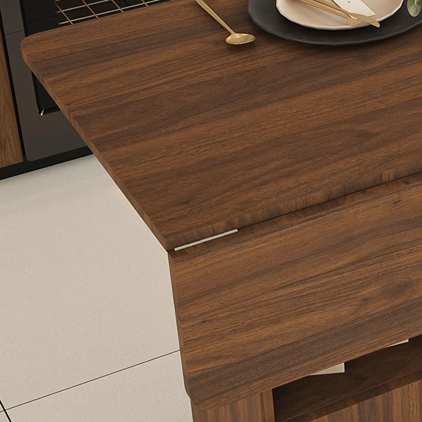 Multi Functional Folding Table With Storage Shelves And Wheels island in dark walnut wood on Tampa Home & Garden Store