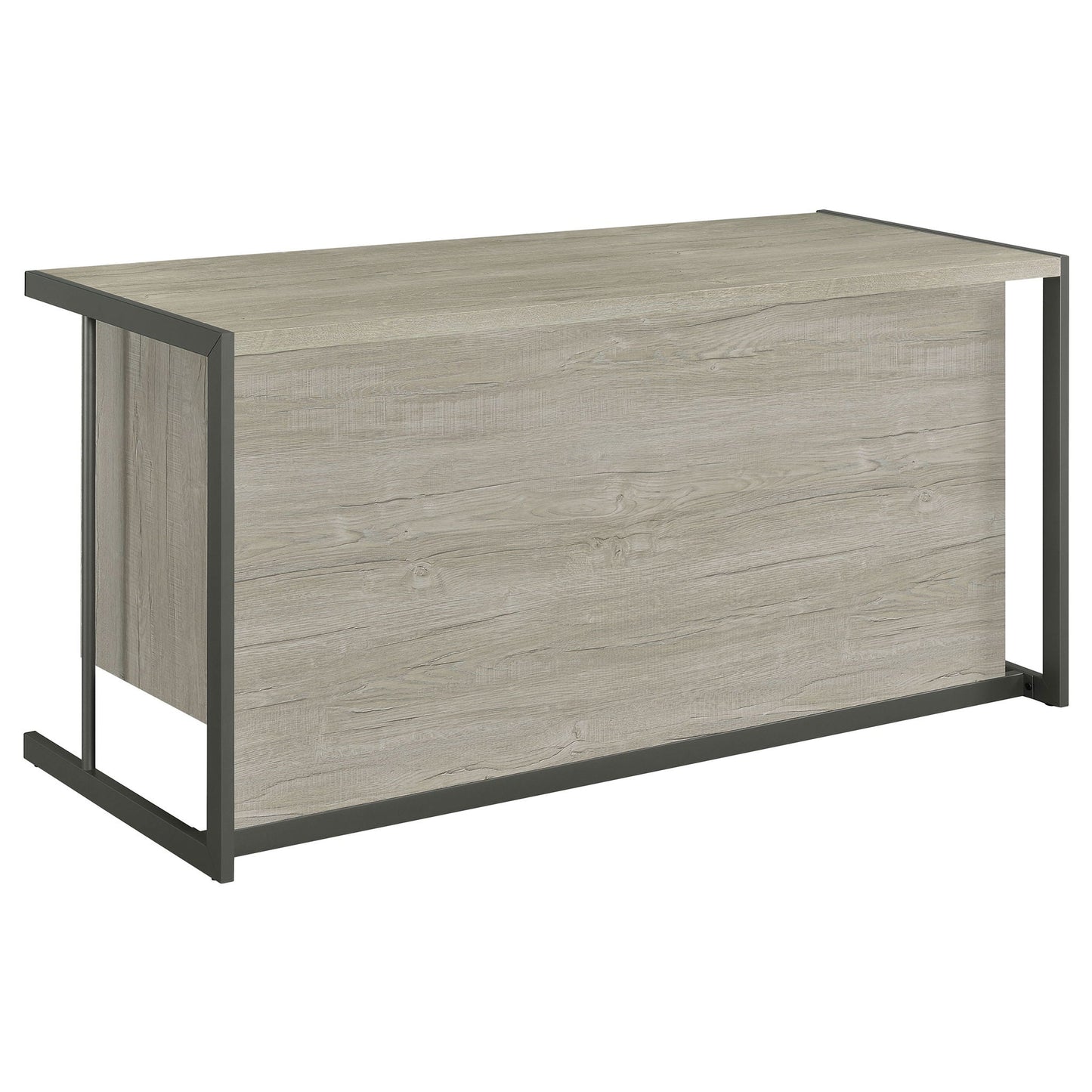 Brisley Office Desk beige gray wood grain top with dark metal frame on Tampa Home & Garden Store