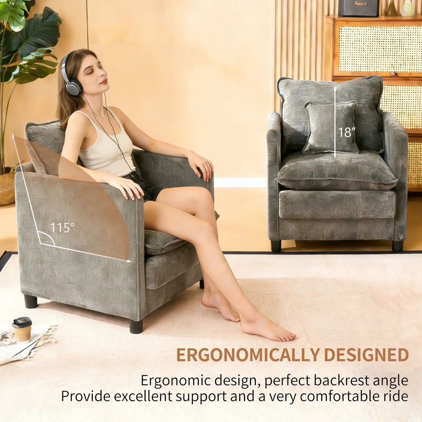 Modern Reading Armchair with Cozy Cushioned Back