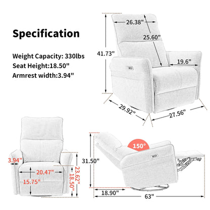 270 Degree Power Swivel Rocker Recliner With USB