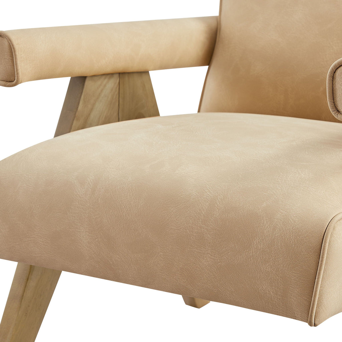 Nessi Arm Chair light brown leather with solid wood A-frame legs by HouseOfZazla on Tampa Home & Garden Store