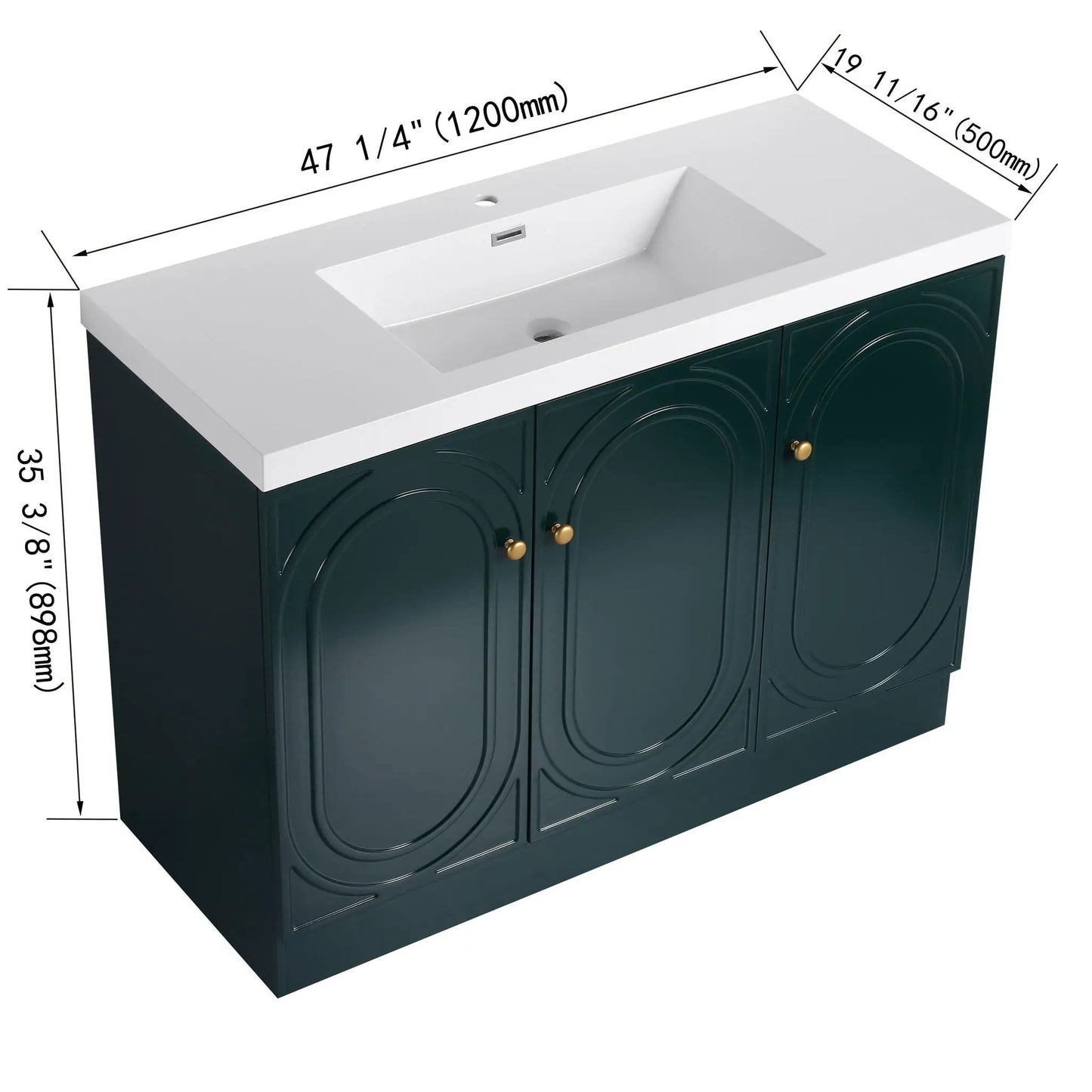 Contemporary freestanding bathroom vanity with resin sink, green cabinet, soft-close doors on Tampa Home & Garden Store
