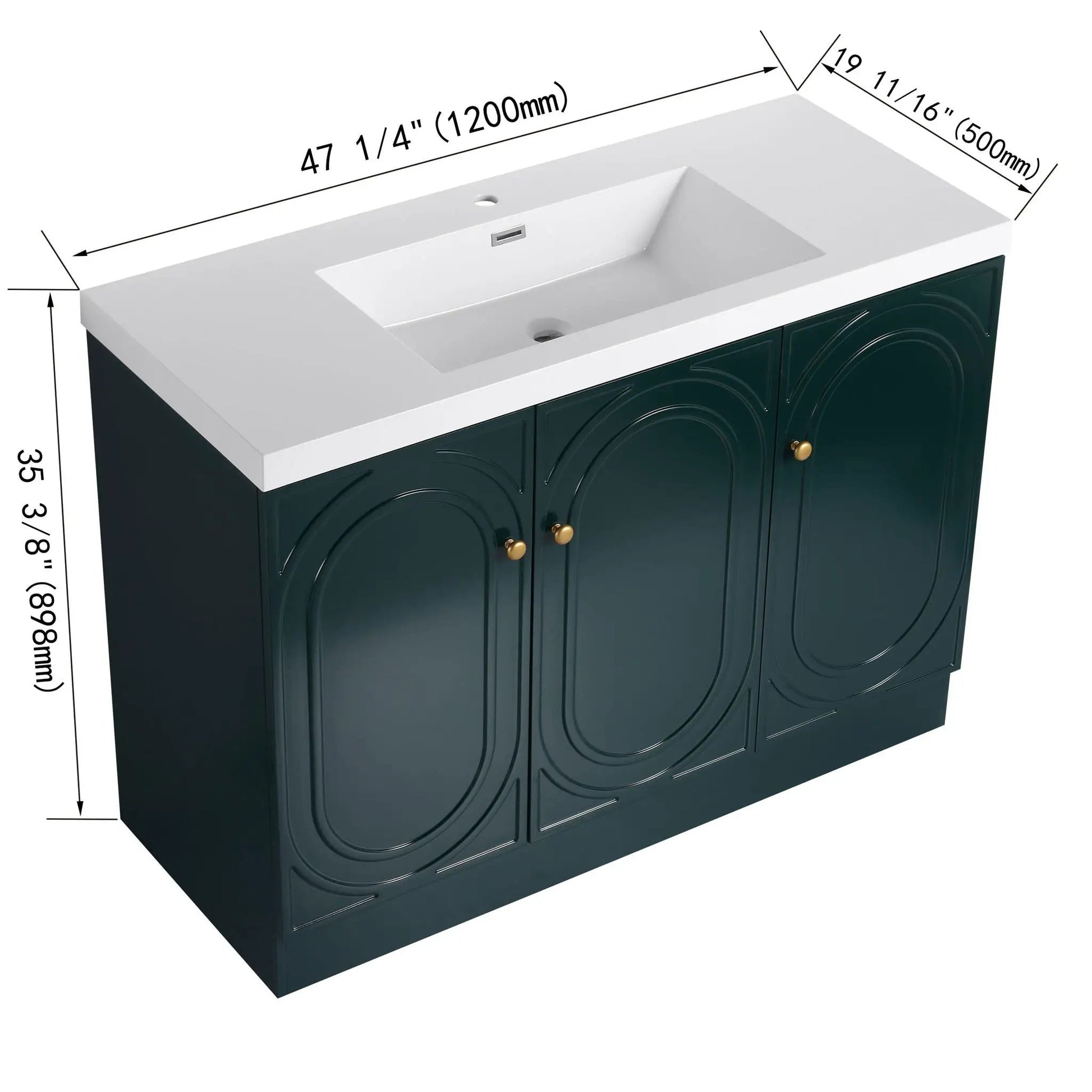 Contemporary freestanding bathroom vanity with resin sink, green cabinet, soft-close doors on Tampa Home & Garden Store
