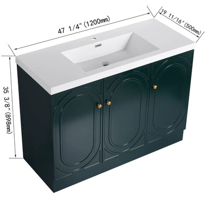 Contemporary freestanding bathroom vanity with resin sink, green cabinet, soft-close doors on Tampa Home & Garden Store