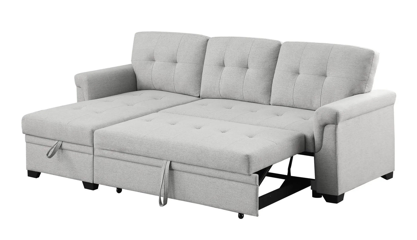 Destiny reversible sleeper sectional sofa with storage chaise in light gray fabric on Tampa Home & Garden Store