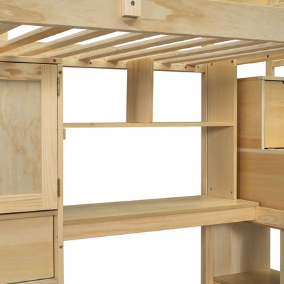 Loft bed with built-in desk and staircase in natural wood finish on Tampa Home & Garden Store