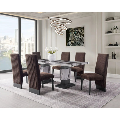 Stacey Contemporary Dining Chair set of 2, brown ribbed fabric, black metal legs for dining on Tampa Home & Garden Store