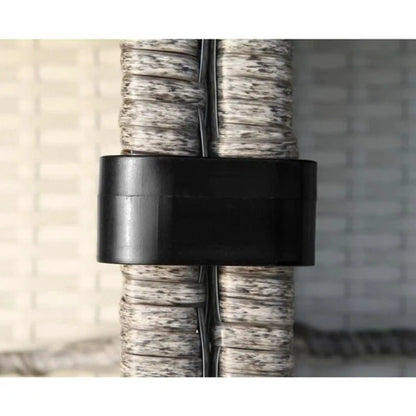 4 Piece Outdoor Seating Set in handcrafted wicker design; close-up of bleached wicker cords with a black connector on Tampa Home & Garden Store