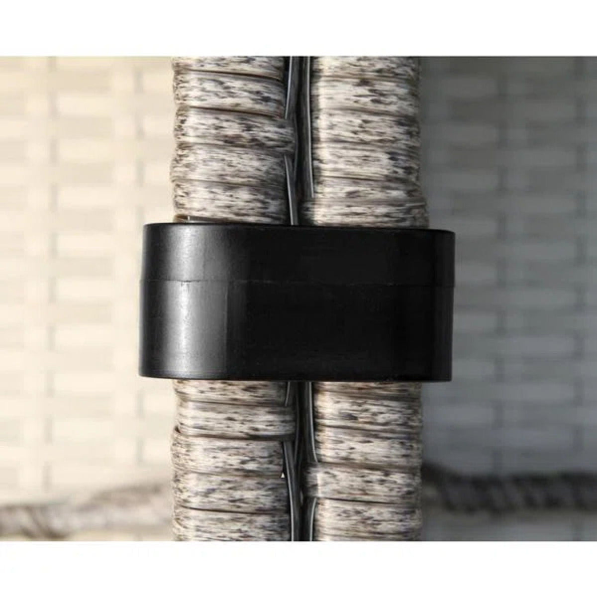 Modern patio rattan sectional set connector clamp on gray woven rattan poles HouseOfZazla on Tampa Home & Garden Store