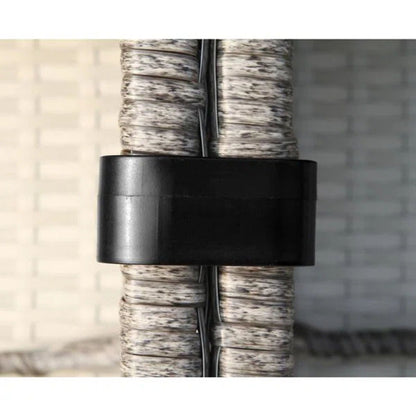 Modern patio rattan sectional set connector clamp on gray woven rattan poles HouseOfZazla on Tampa Home & Garden Store