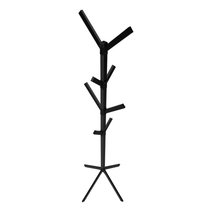 Freestanding black metal coat rack with 8 hooks and tripod base, contemporary hall tree on Tampa Home & Garden Store