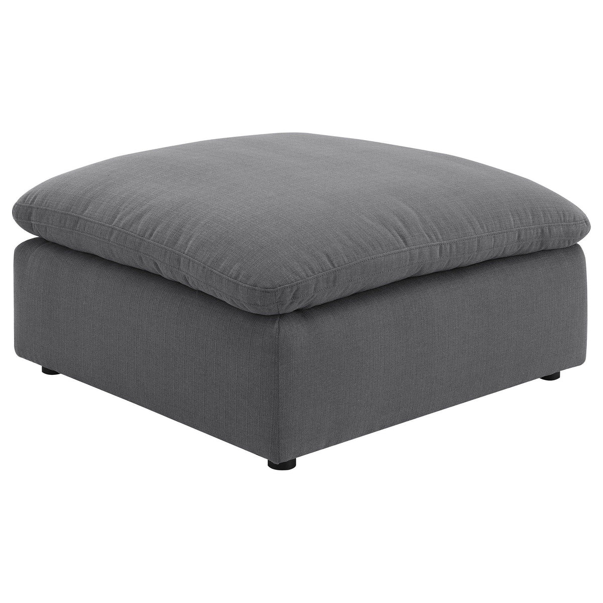 Charcoal gray upholstered ottoman cushion with stitched edges and textured fabric on Tampa Home & Garden Store