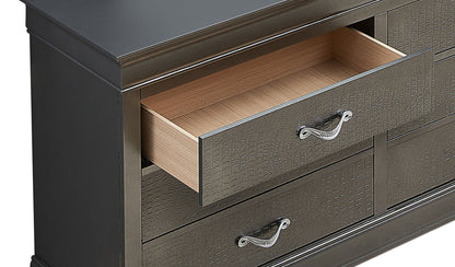 Metalic Black dresser by HouseOfZazla with textured crocodile-front panels and open drawer on Tampa Home & Garden Store