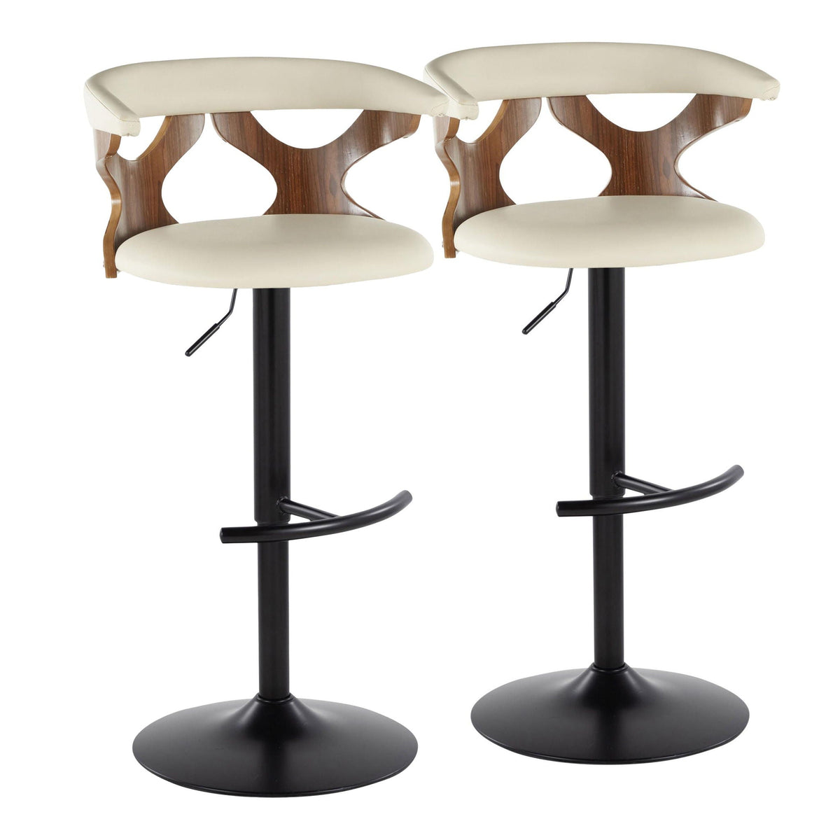 Contemporary adjustable swivel barstool set of 2 with cream cushions and dark wood backs HouseOfZazla on Tampa Home & Garden Store