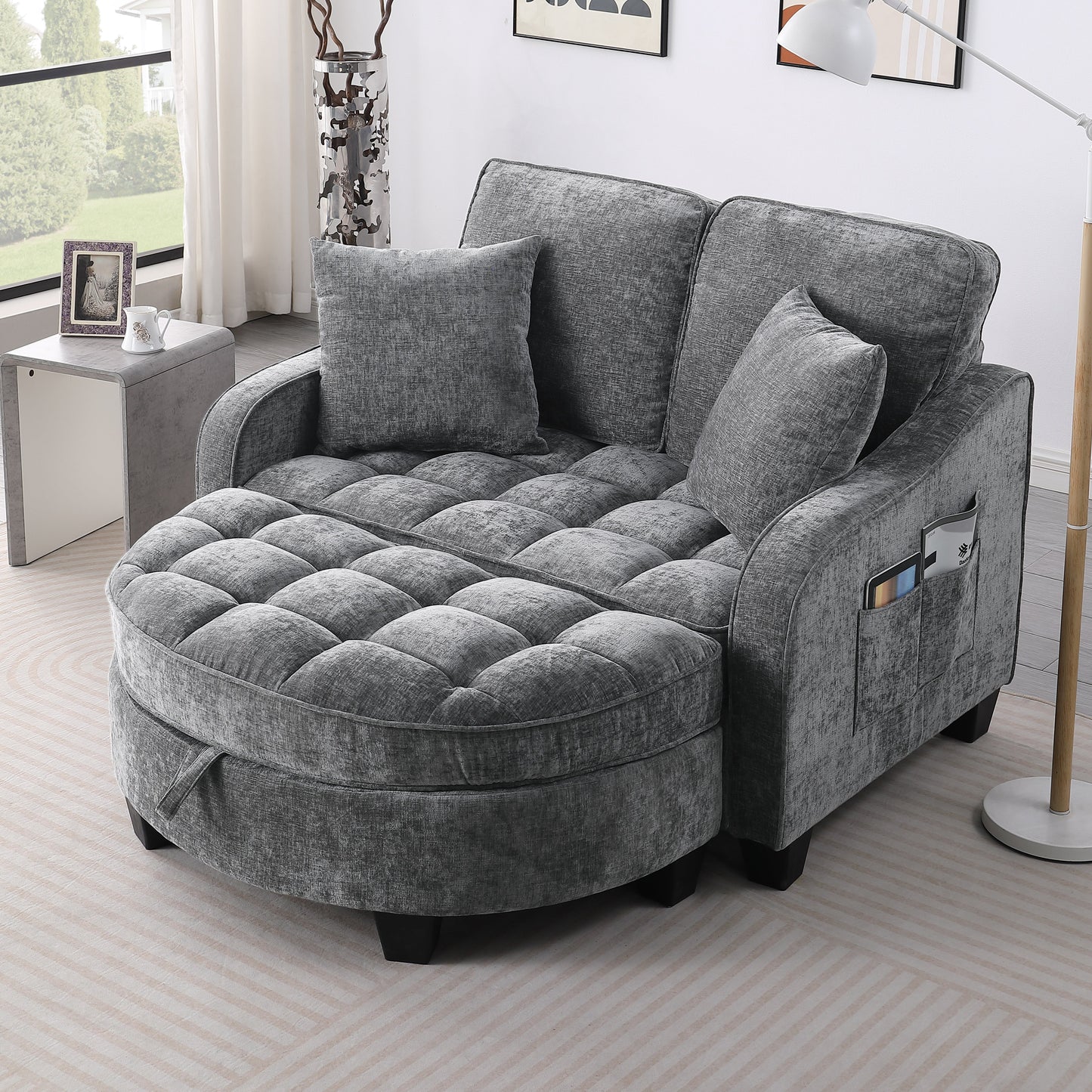 Modern Corduroy Two-Seater Sofa With Chaise
