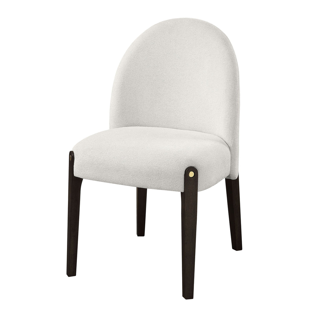 Beige upholstered Clayten side chair with curved back and dark wood legs on Tampa Home & Garden Store