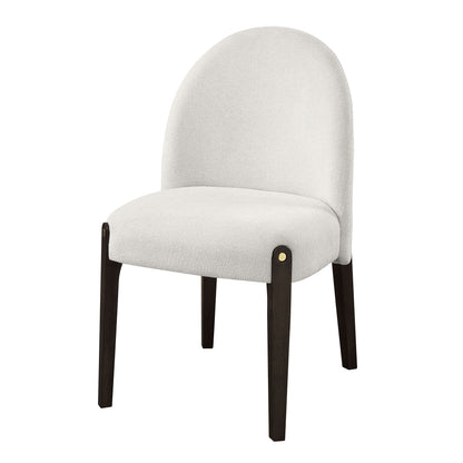 Beige upholstered Clayten side chair with curved back and dark wood legs on Tampa Home & Garden Store