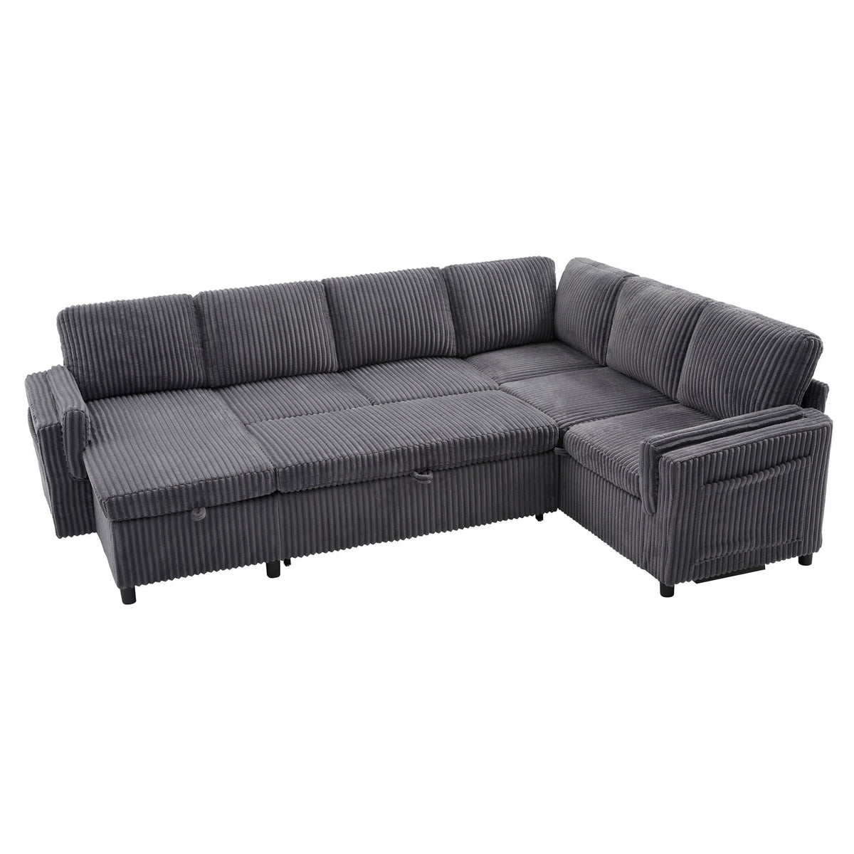 Convertible U-shaped sectional sofa bed in grey with USB ports and storage by HouseOfZazla on Tampa Home & Garden Store