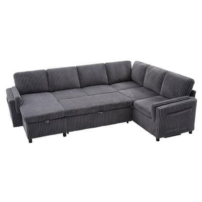 Convertible U-shaped sectional sofa bed in grey with USB ports and storage by HouseOfZazla on Tampa Home & Garden Store