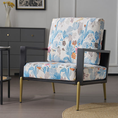 Modern Armchair with solid black wood frame, floral upholstery, gold legs by HouseOfZazla on Tampa Home & Garden Store