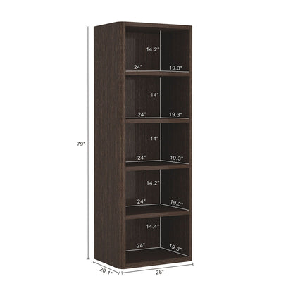 Open bookcase with adjustable shelves in dark brown wood by HouseOfZazla, tall 79 in on Tampa Home & Garden Store