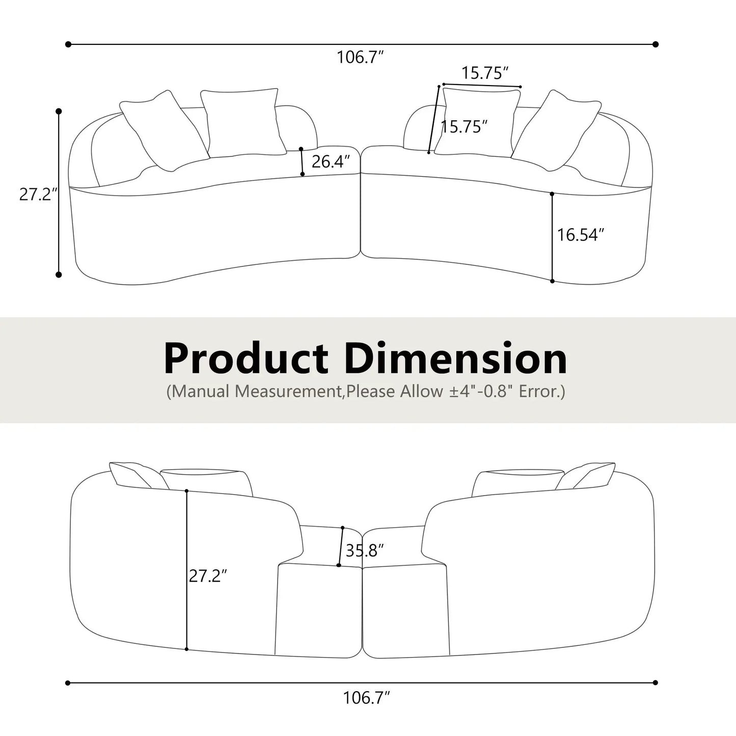 Curved 4 Seater Sofa by Unique Piece Furniture, full compression sponge, 106.7 in long on Tampa Home & Garden Store