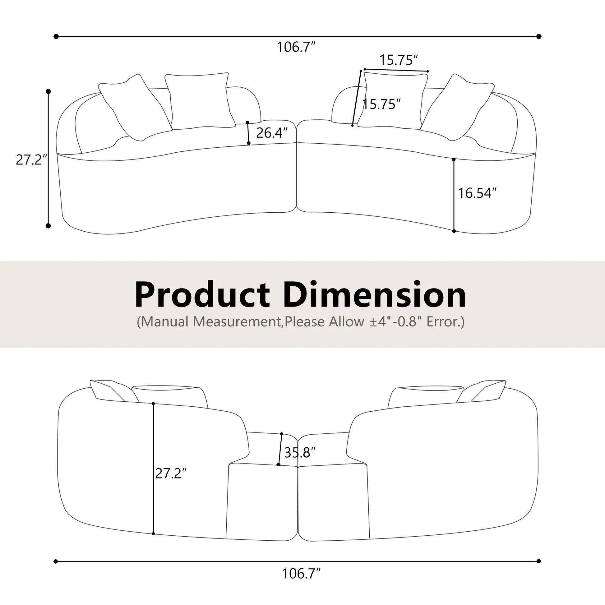 Curved 4 Seater Sofa by Unique Piece Furniture, full compression sponge, 106.7 in long on Tampa Home & Garden Store