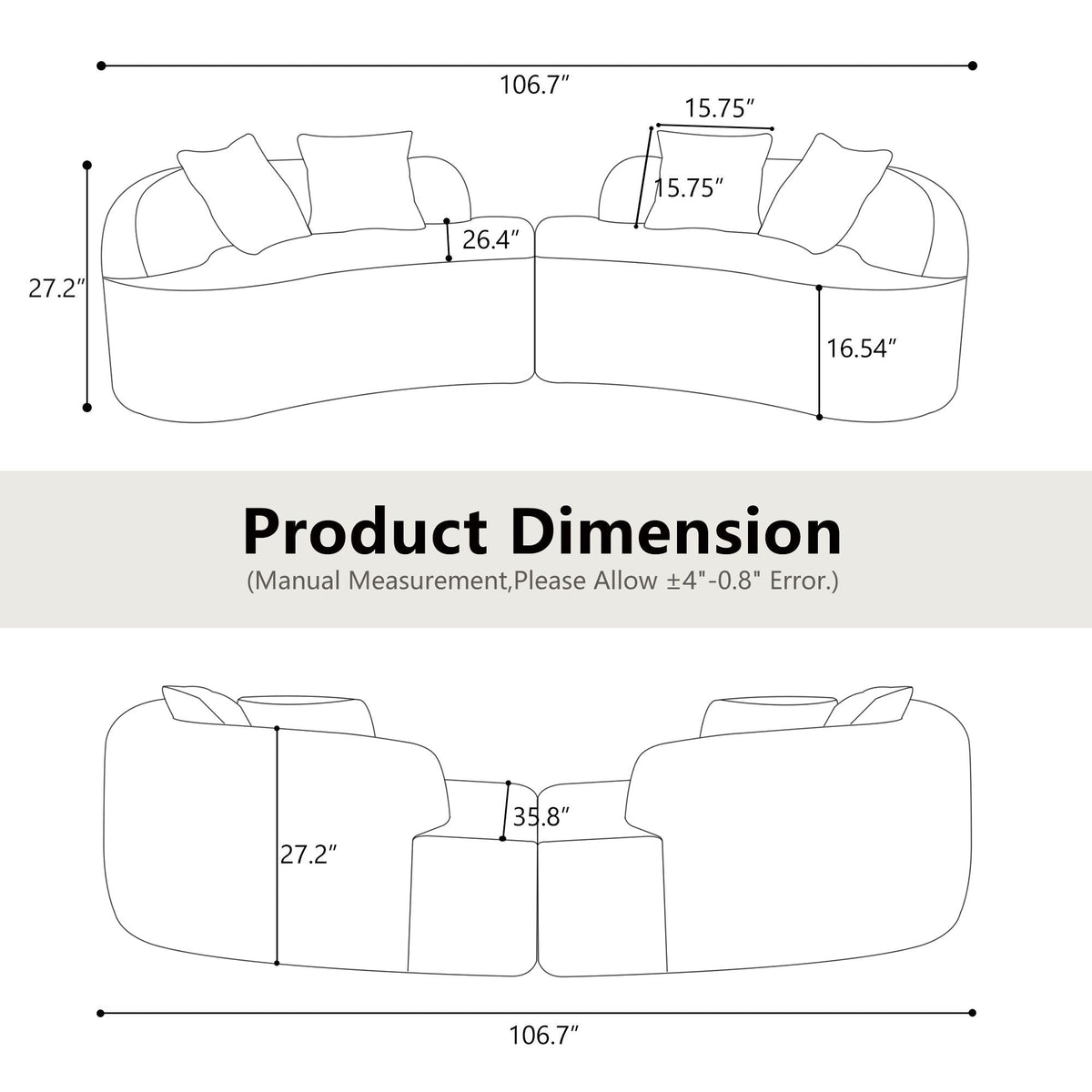 Curved 4 Seater Full Compression Sponge Sofa by HouseOfZazla; static sofa with cushions on Tampa Home & Garden Store
