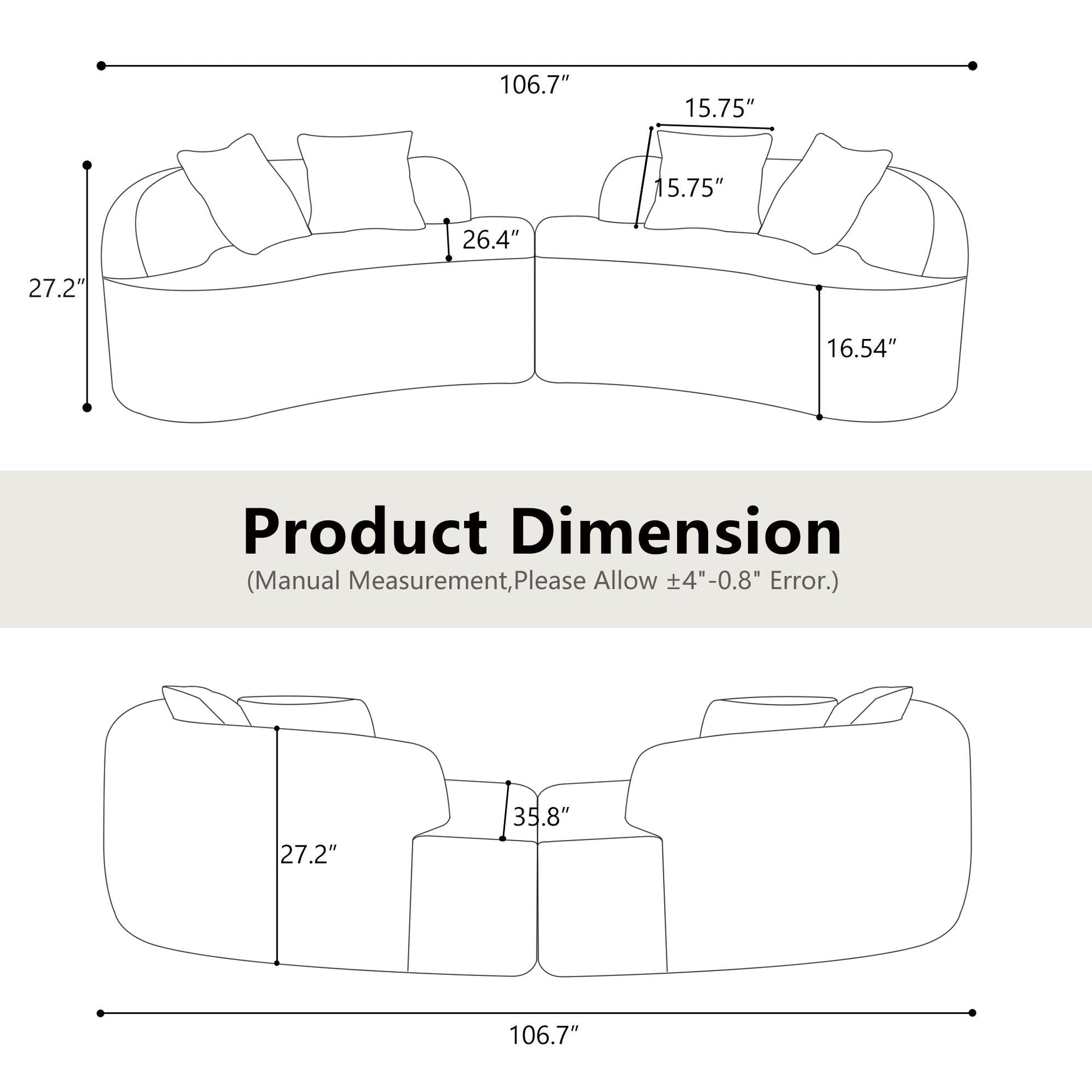 Curved 4 Seater Full Compression Sponge Sofa by HouseOfZazla; static sofa with cushions on Tampa Home & Garden Store