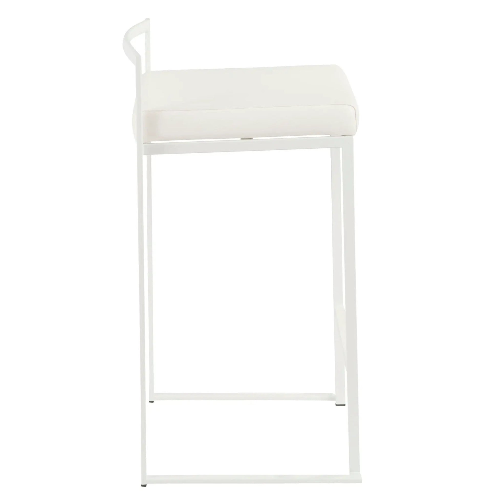 Fuji stackable counter stool with white padded seat and white metal frame, curved back on Tampa Home & Garden Store