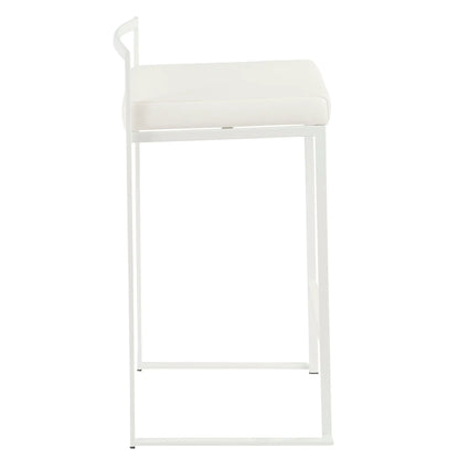 Fuji stackable counter stool with white padded seat and white metal frame, curved back on Tampa Home & Garden Store