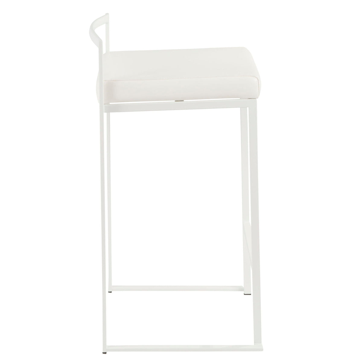 Stackable counter stool with padded white seat and curved backrest, white metal frame on Tampa Home & Garden Store