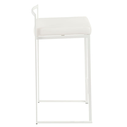Stackable counter stool with padded white seat and curved backrest, white metal frame on Tampa Home & Garden Store