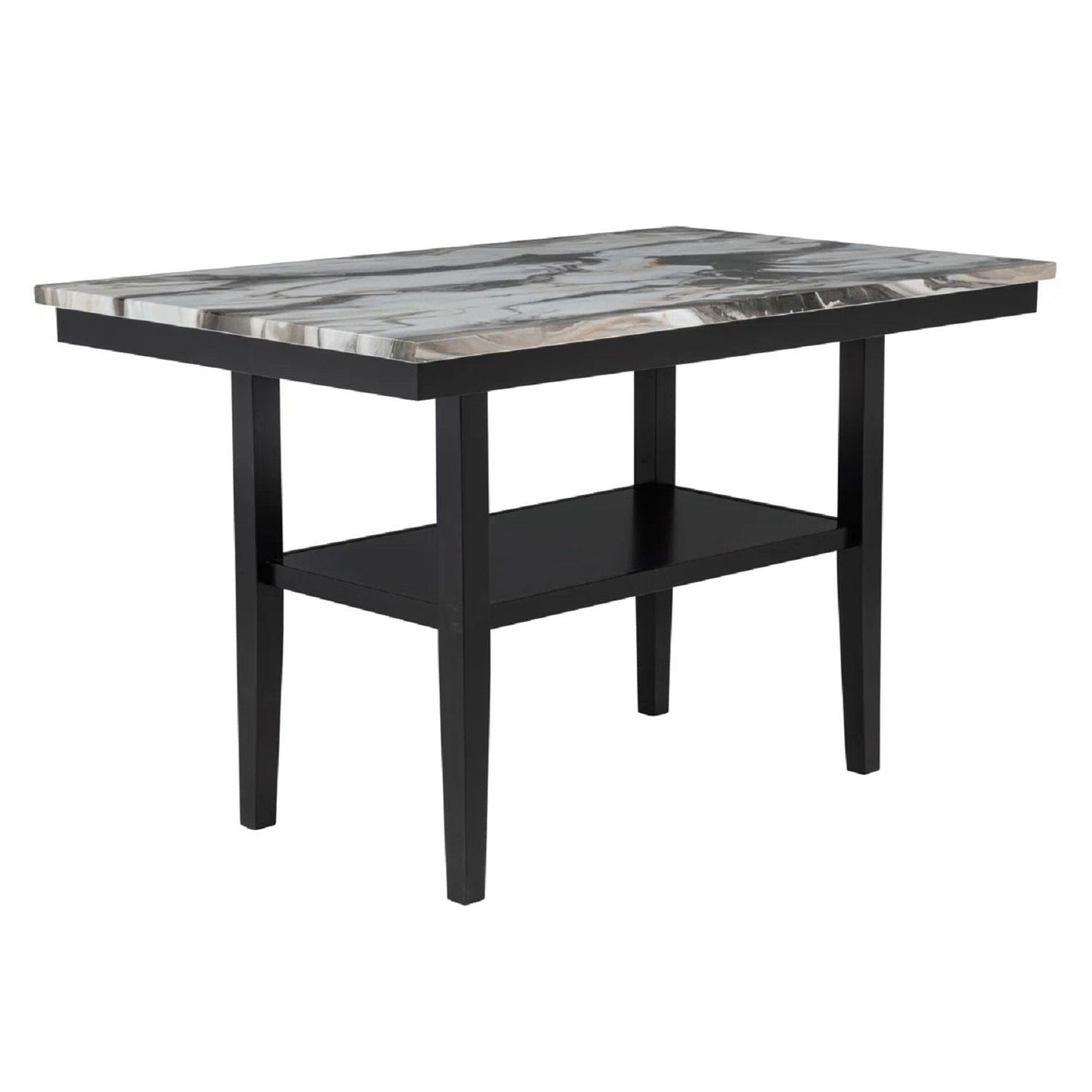 Black Counter Table with Faux Marble and Storage
