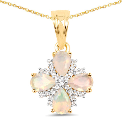 Pendant, opal and white topaz floral cluster on yellow gold plated setting with chain on Tampa Home & Garden Store