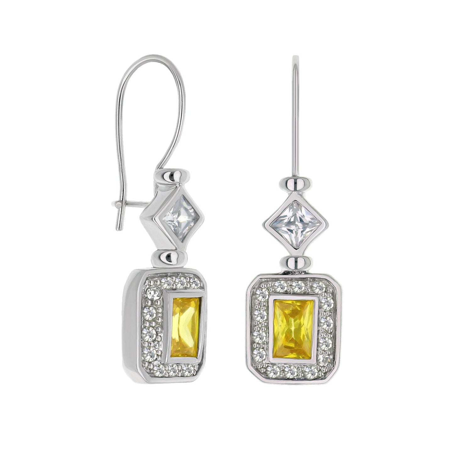 Statement Earrings by Lauren G Adams silver-tone with yellow rectangular stones and pave accents on Tampa Home & Garden Store