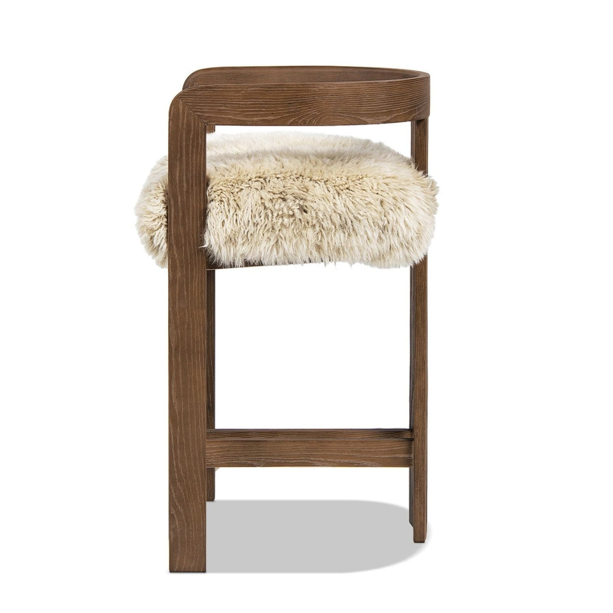 Low back counter stool with light brown sheepskin fur seat, 24–27 in counter height on Tampa Home & Garden Store