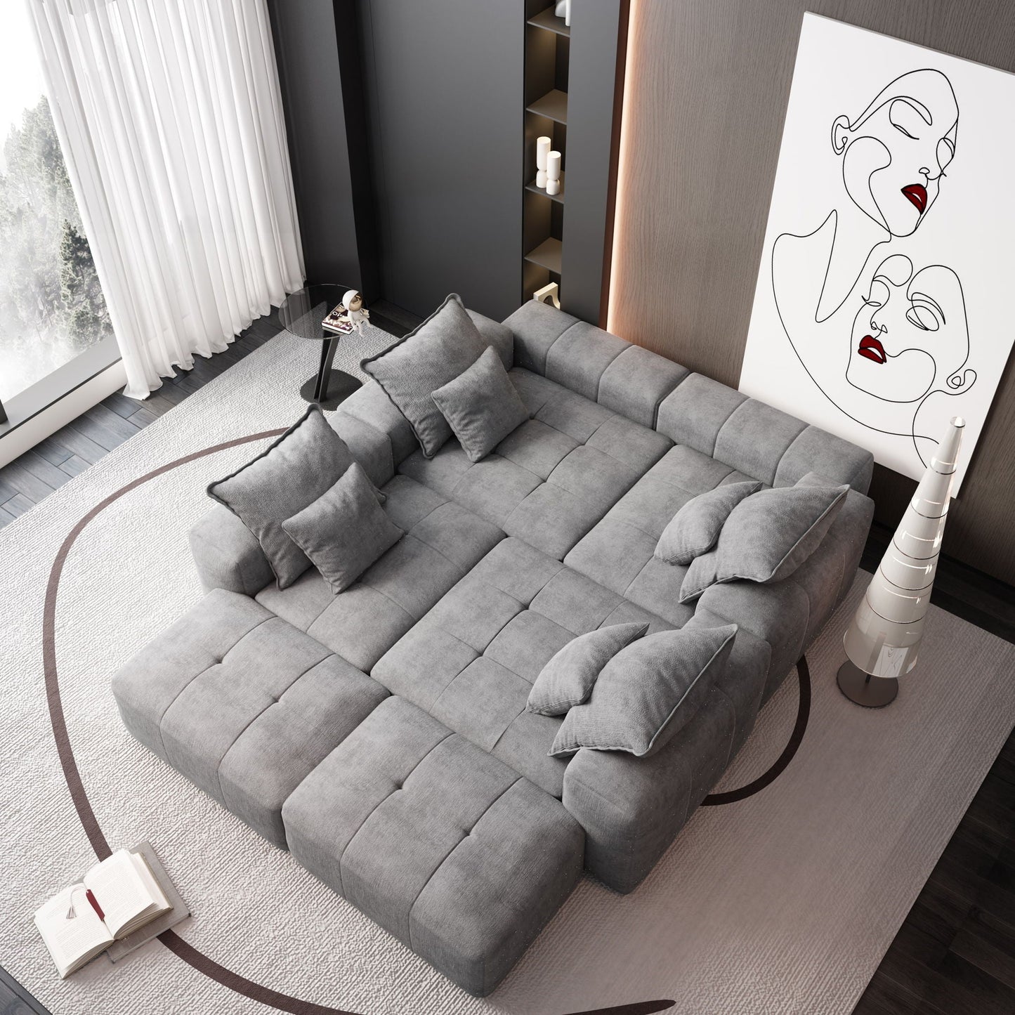 Modern Oversized DIY Combination Modular Sectional Sofa With Pillows in gray fabric, L-shaped on Tampa Home & Garden Store