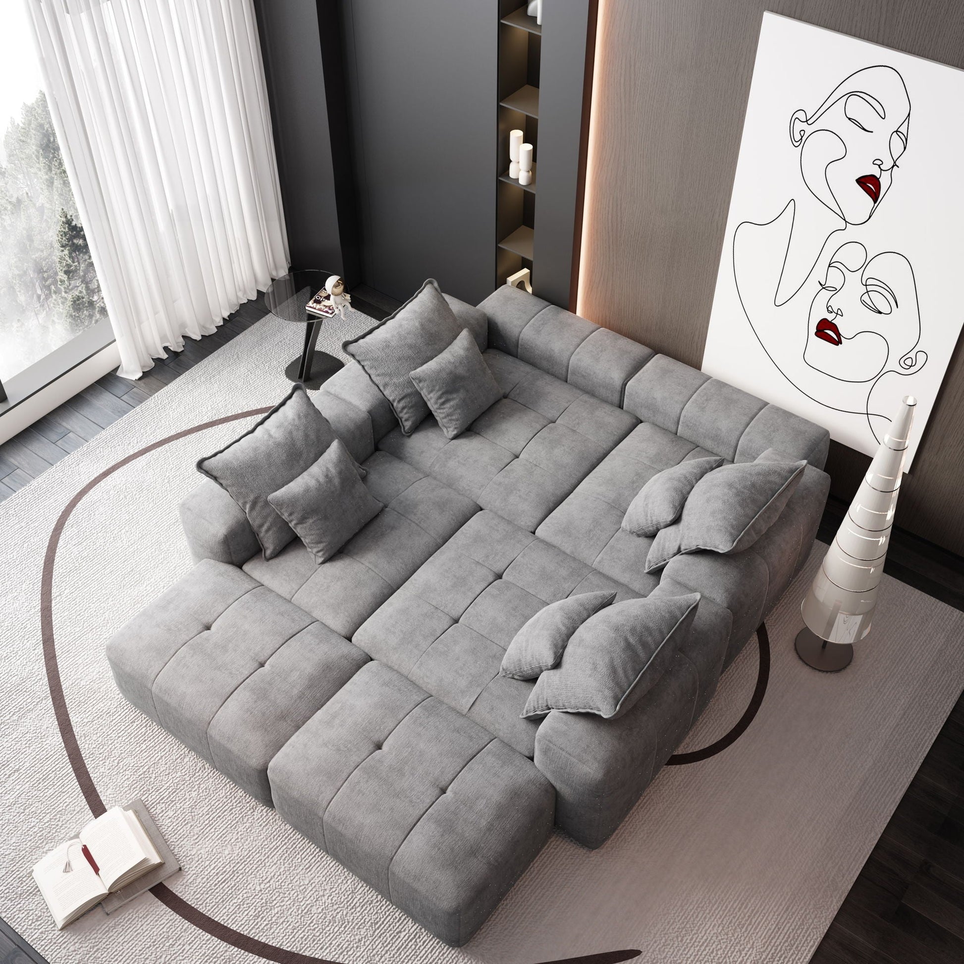 Modern Oversized DIY Combination Modular Sectional Sofa With Pillows in gray fabric, L-shaped on Tampa Home & Garden Store