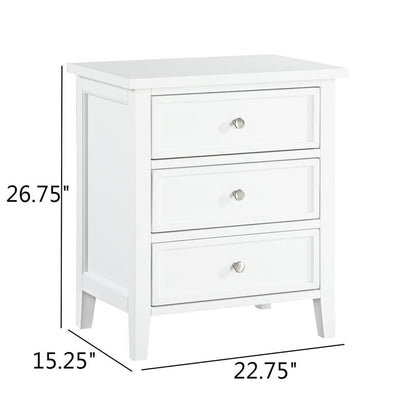 3 Drawer Nightstand with metal glides, white finish, silver knobs, tapered legs by HouseOfZazla on Tampa Home & Garden Store