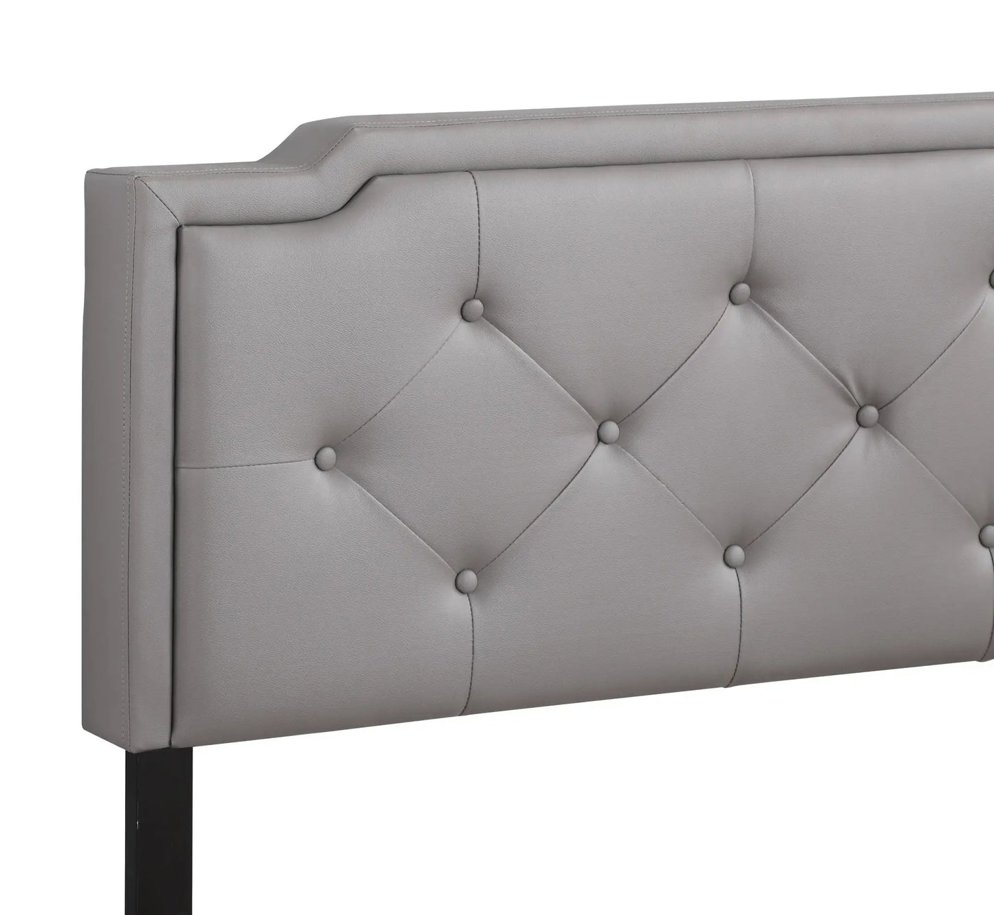 Button tufted upholstered bed gray faux leather with diamond tufting by Unique Piece Furniture on Tampa Home & Garden Store