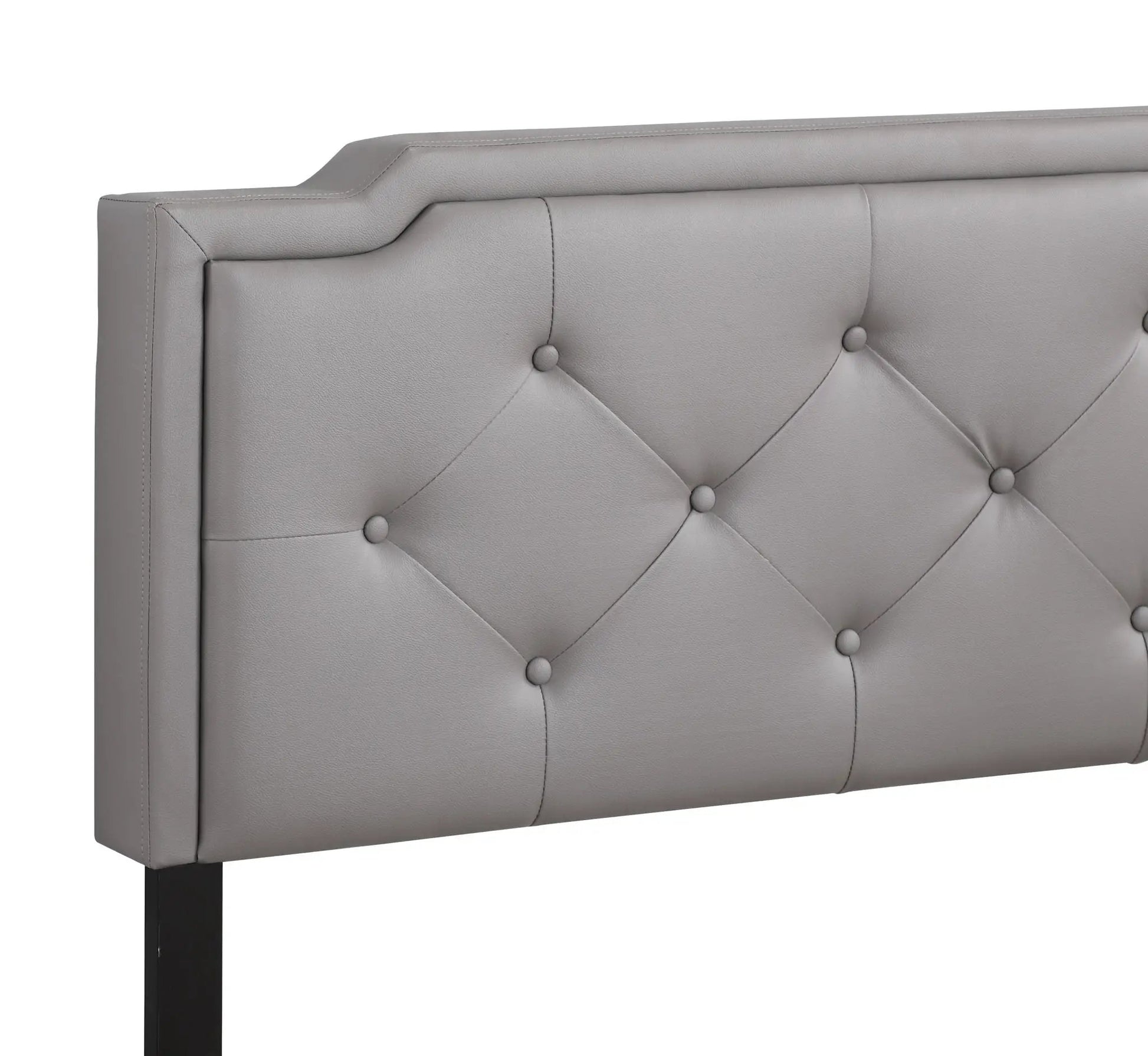 Button tufted upholstered bed gray faux leather with diamond tufting by Unique Piece Furniture on Tampa Home & Garden Store