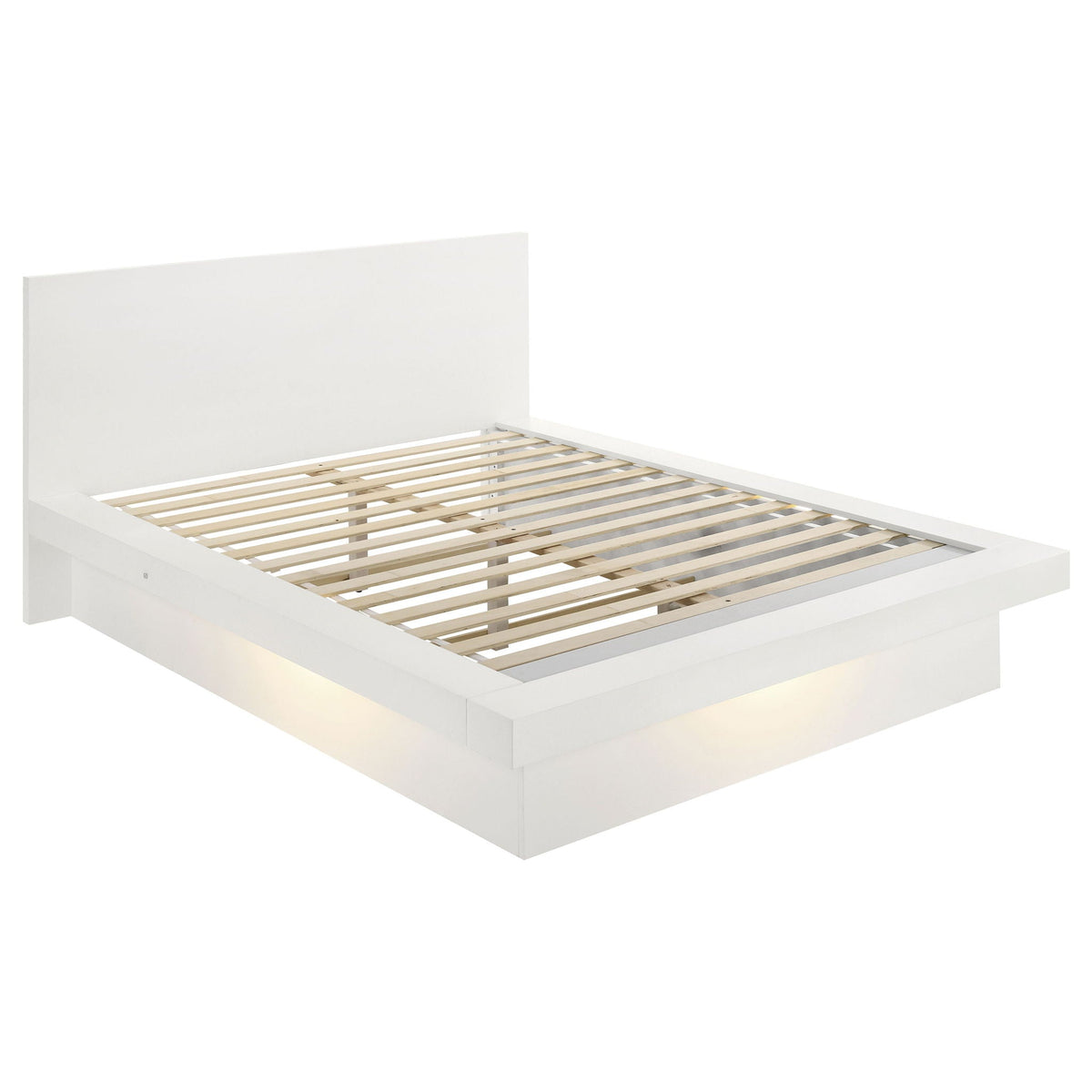 Tokyo LED Panel Bed with structured white headboard and slatted foundation by HouseOfZazla on Tampa Home & Garden Store