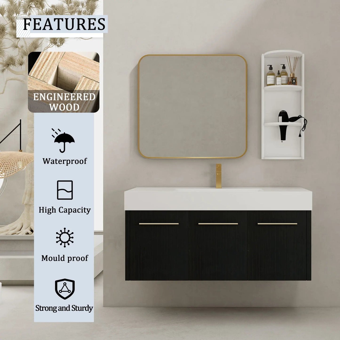 Modern Wall Mounted Vanity with Resin Sink Rack