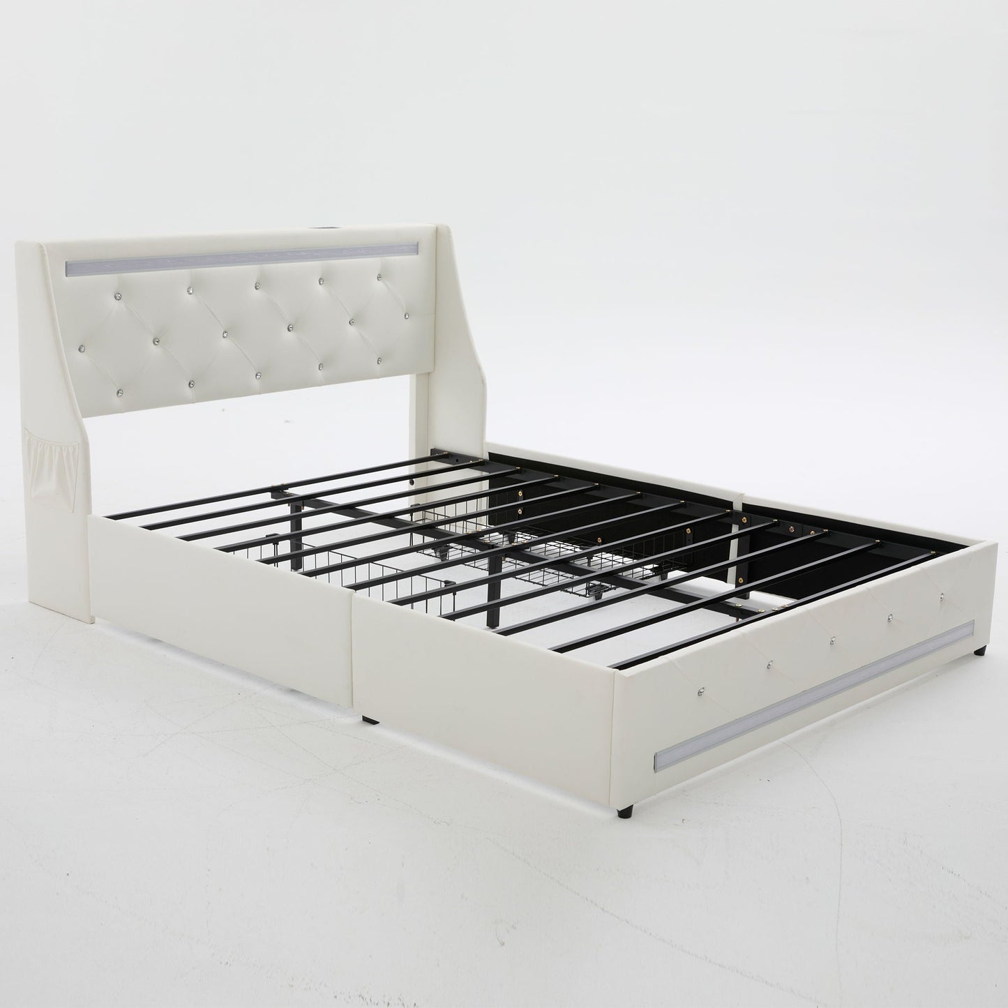 Wingback Upholstered Bed Frame Led and Usb