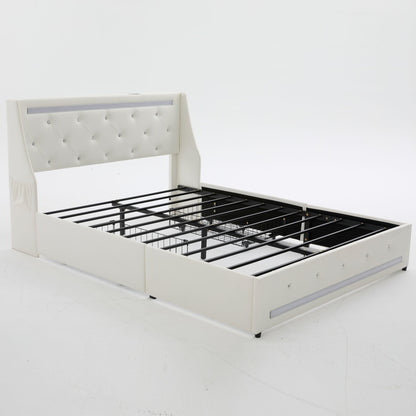Wingback Upholstered Bed Frame Led and Usb