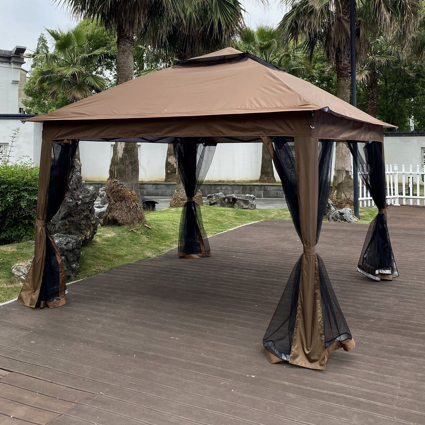Outdoor Steel Gazebo With Mesh Nets and Canopy