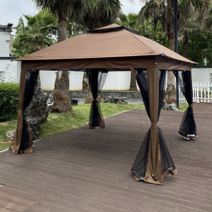 Outdoor Steel Gazebo With Mesh Nets and Canopy