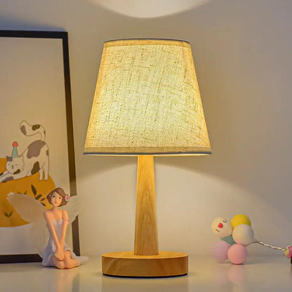 Simple Modern Creative LED bedside table lamp with dimming remote, solid wood base, beige shade on Tampa Home & Garden Store