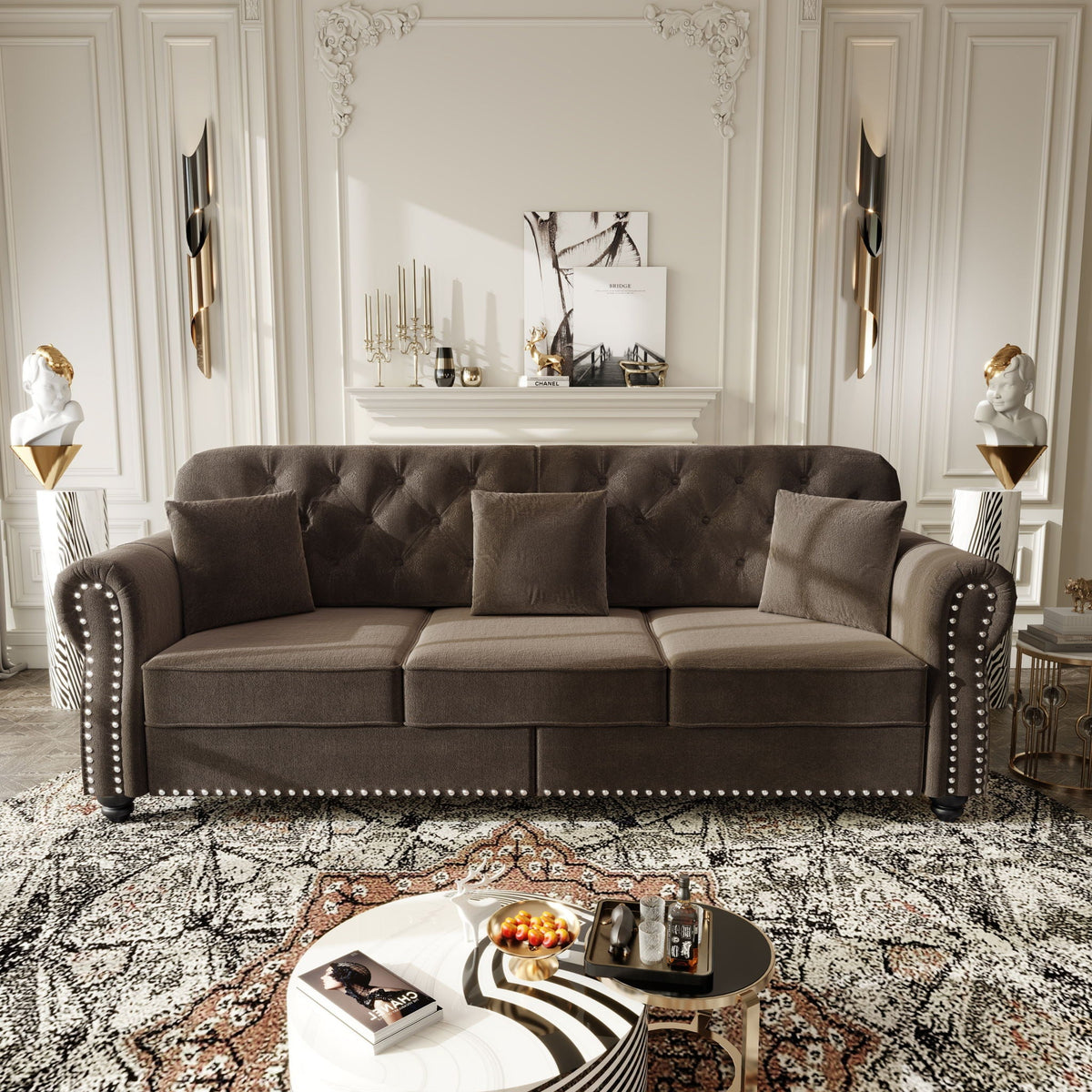 Modern Upholstered 3 Seater Sofa Set and Ottoman
